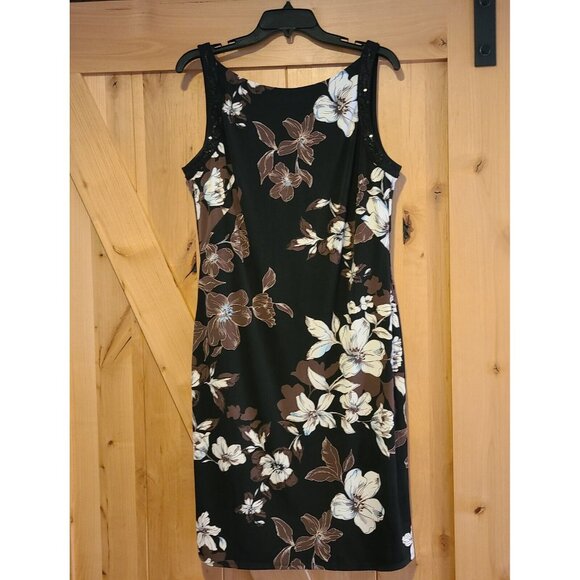 White House Black Market Sz L Dress Black Floral Sheath Embellished Romantic - Picture 2 of 16